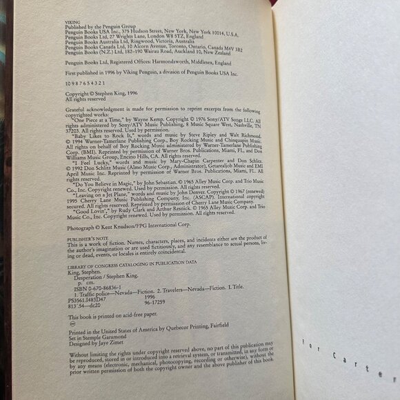 Stephen King "Desperation" Hardcover First Edition 1996 Viking Horror Novel - Picture 6 of 7